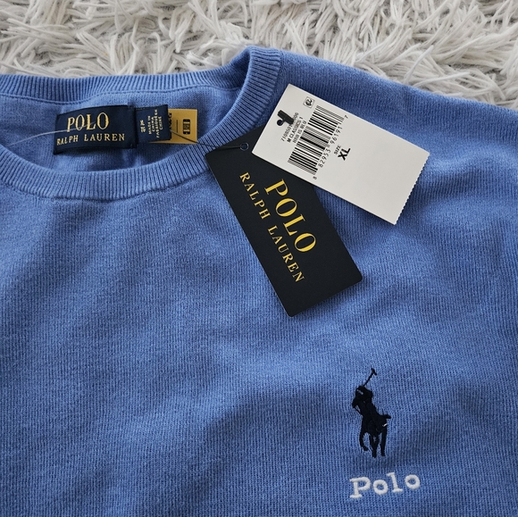 NWT Polo Ralph Lauren Cotton Embroidered Logo Crewneck Sweater Blue Mens XL - Picture 13 of 16